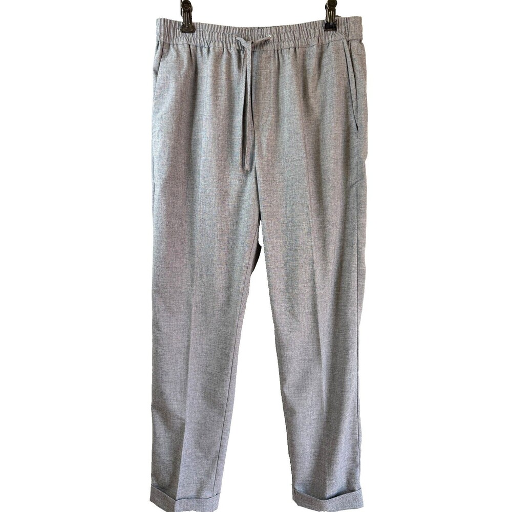H&M Men Heather Gray Drawstring Tapered Ankle Cuffed Hem Pants Wool Blend Size S